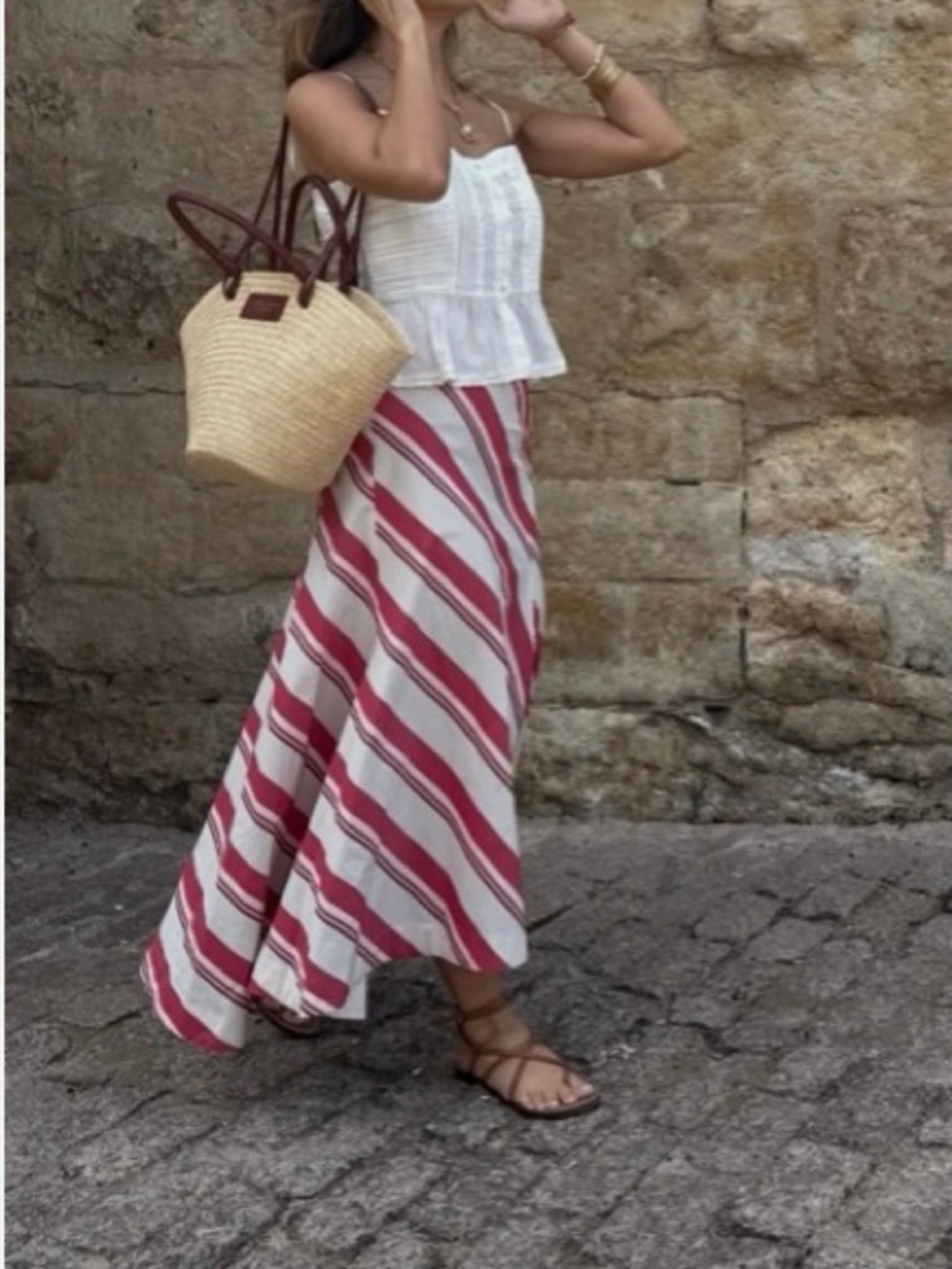 ZARA Cream Red Brown Diagonal Stripe A-Line Asymmetric Skirt! 🌺 - Picture 5 of 16